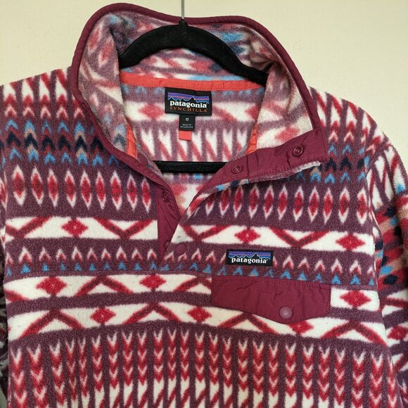 Patagonia Small Synchilla Kuta Klash Pattern Dark Currant Fleece size M - Picture 4 of 9